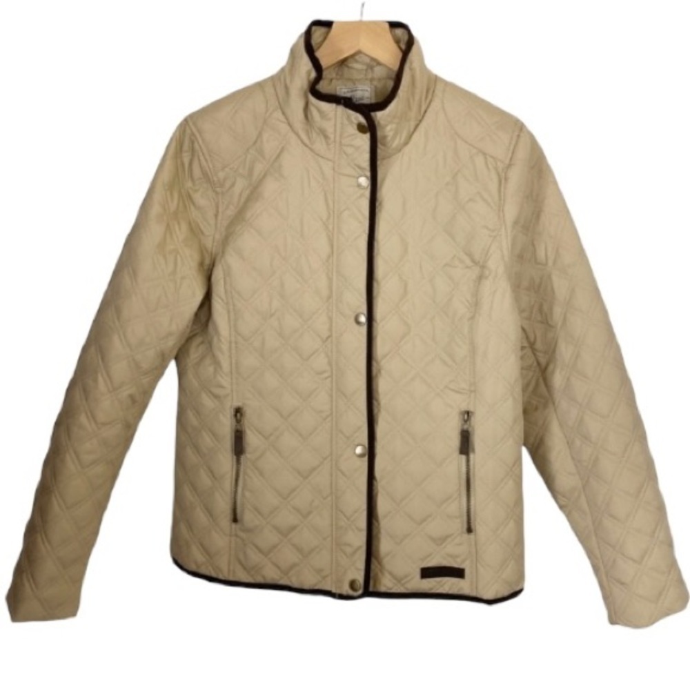 G.H. BASS & CO. Sand Quilted Winter Coat Jacket L Contrast Piping Casual